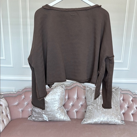 NWT FREE PEOPLE New Haven Pullover Brown Distressed Sweatshirt SIZE M - Picture 8 of 12